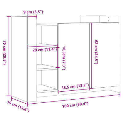 vidaXL Senkki Sonoma tammi 100x35x75 cm tekninen puu