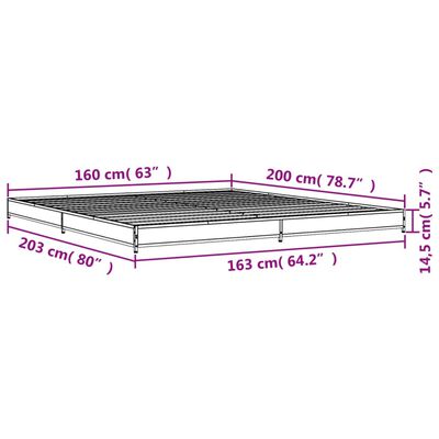 vidaXL Sängynrunko ruskea tammi 160x200 cm tekninen puu ja metalli