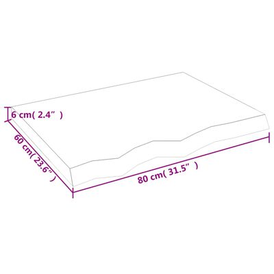 vidaXL Pöytälevy vaaleanruskea 80x60x(2-6) cm käsitelty täystammi