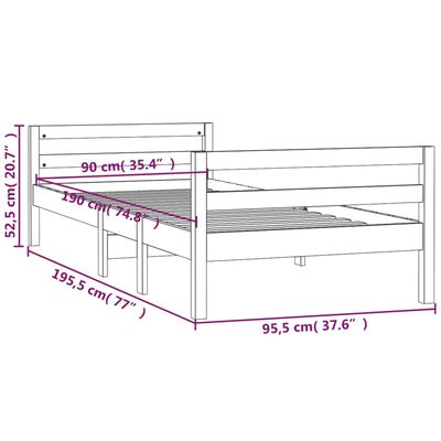 vidaXL Sängynrunko musta 90x190 cm täysi mänty