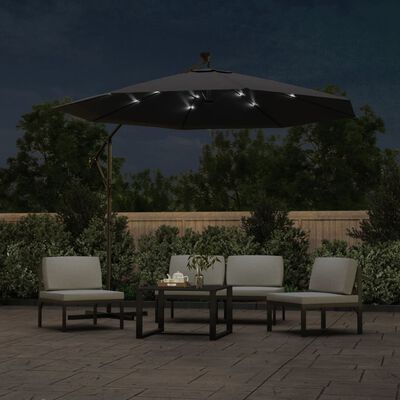 vidaXL Aurinkovarjo cantilever LED ja terästolppa 300 cm musta