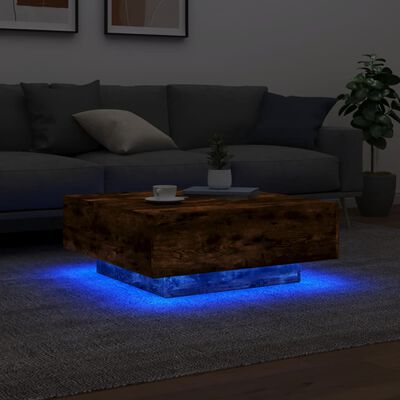 vidaXL Sohvapöytä LED-valoilla savutammi 80x80x31 cm