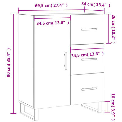 vidaXL Senkki korkeakiilto valkoinen 69,5x34x90 cm tekninen puu