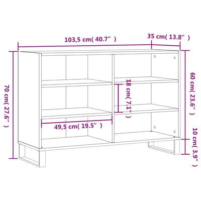 vidaXL Senkki harmaa Sonoma 103,5x35x70 cm tekninen puu