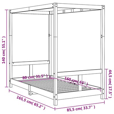 vidaXL Lasten sängynrunko 80x160 cm täysi mänty