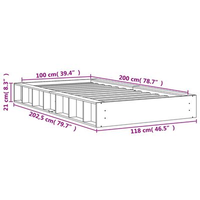 vidaXL Sänky ilman patjaa vahanruskea 100x200 cm täysi mänty