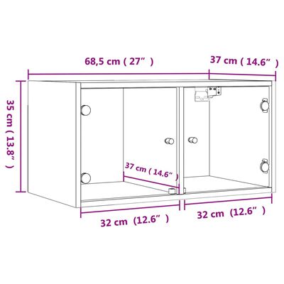 vidaXL Seinäkaapit lasiovilla 2 kpl savutammi 68,5x37x35 cm