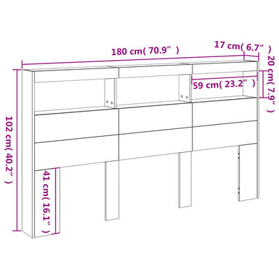 vidaXL Sängynpäätykaappi LED-valoilla musta 180x17x102 cm