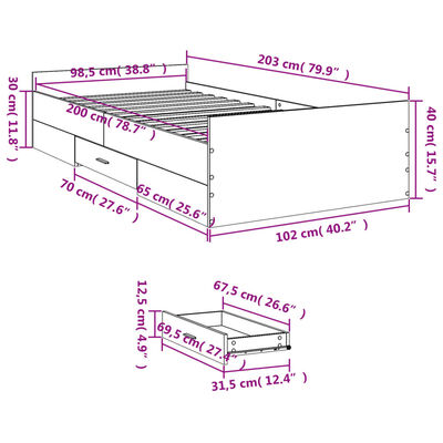 vidaXL Sängynrunko laatikoilla Sonoma-tammi 100x200 cm tekninen puu