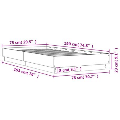 vidaXL Sängynrunko savutammi 75x190 cm tekninen puu