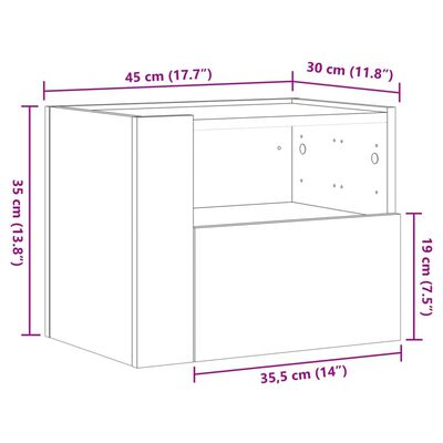 vidaXL Seinäkiinnitettävät yöpöydät 2 kpl ruskea tammi 45x30x35 cm