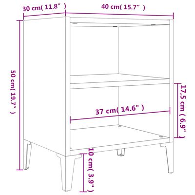 vidaXL Yöpöydät metallijaloilla 2 kpl savutammi 40x30x50 cm