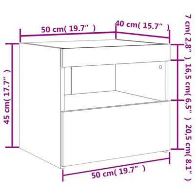 vidaXL Yöpöytä LED-valoilla 2 kpl valkoinen 50x40x45 cm