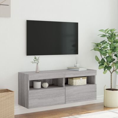 vidaXL TV-seinäkaappi LED-valoilla harmaa Sonoma 100x30x40 cm