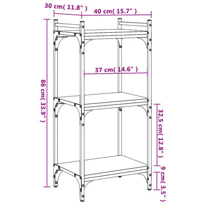 vidaXL Kirjahylly 3 kerrosta ruskea tammi 40x30x86 cm tekninen puu