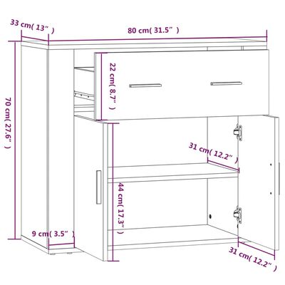 vidaXL Senkki Sonoma-tammi 80x33x70 cm tekninen puu