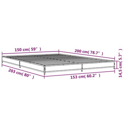 vidaXL Sängynrunko ruskea tammi 150x200 cm tekninen puu ja metalli