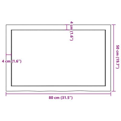 vidaXL Pöytälevy 80x50x(2-6) cm käsittelemätön täystammi