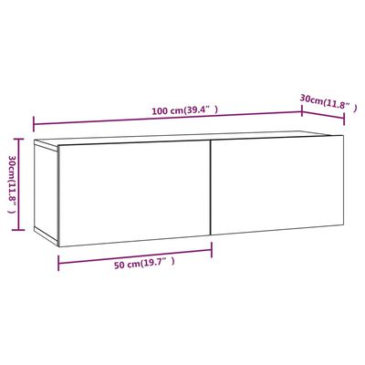 vidaXL TV-seinäkaappi ruskea tammi 100x30x30 cm tekninen puu