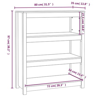 vidaXL Kirjahylly musta 80x35x97 cm täysi mänty