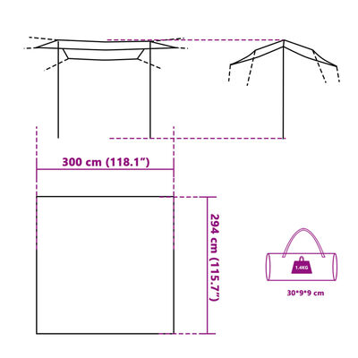 vidaXL Retkipressu harmaa ja oranssi 300x294 cm vedenpitävä