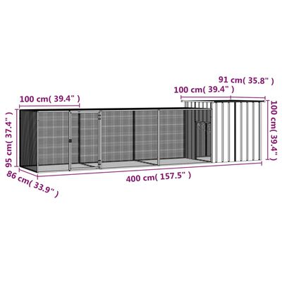 vidaXL Kanahäkki antrasiitti 400x91x100 cm galvanoitu teräs