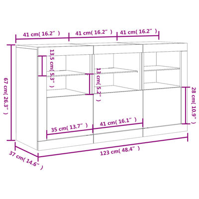 vidaXL Senkki LED-valoilla Sonoma-tammi 123x37x67 cm