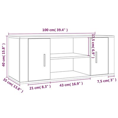 vidaXL TV-taso harmaa Sonoma 100x35x40 cm tekninen puu