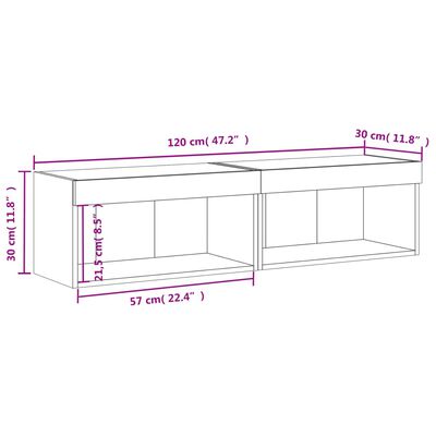 vidaXL TV-tasot LED-valoilla 2 kpl valkoinen 60x30x30 cm