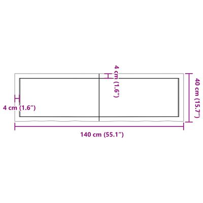 vidaXL Kylpyhuoneen työtaso 140x40x(2-6) cm käsittelemätön täysi puu