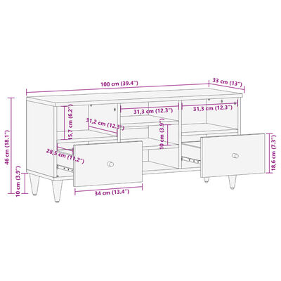 vidaXL TV-taso 100x33x46 cm täysi mangopuu