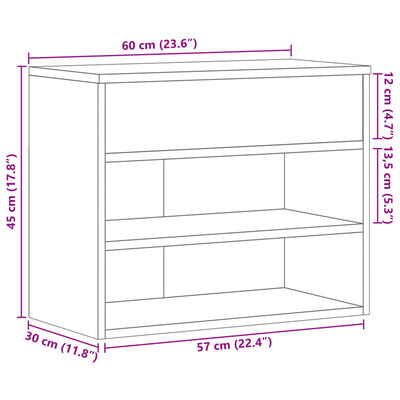 vidaXL Kenkien säilytyspenkki betoninharmaa 60x30x45 cm tekninen puu