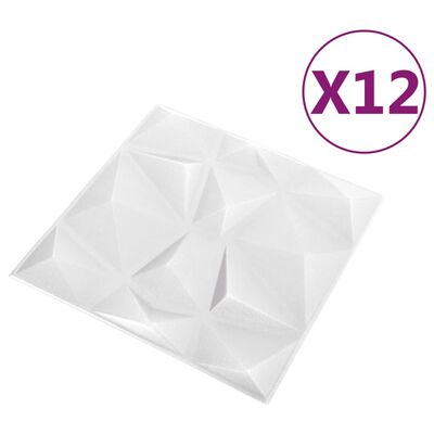 vidaXL 3D-seinäpaneelit 12 kpl 50x50 cm valkoinen timantti 3 m²