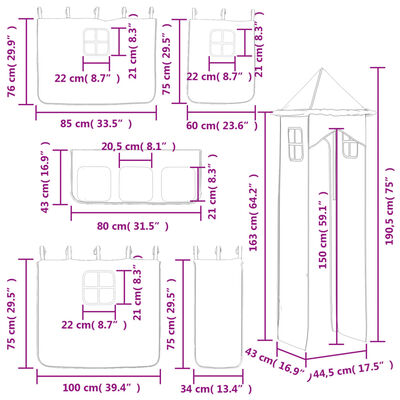 vidaXL Lasten parvisänky tornilla sininen 90x200 cm täysi mänty