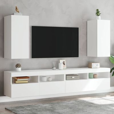 vidaXL TV-seinäkaapit LED-valoilla 2 kpl valkoinen 30,5x35x70 cm