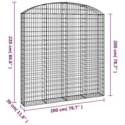 vidaXL Kaareva kivikori 200x30x200/220 cm galvanoitu rauta