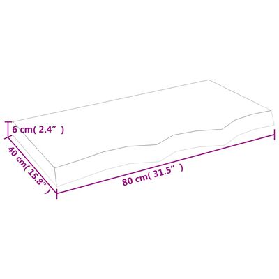 vidaXL Kylpyhuoneen työtaso t.ruskea 80x40x(2-6)cm käsitelty täyspuu