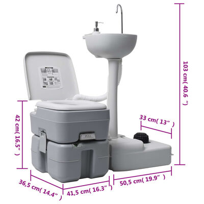 vidaXL Kannettava retkeily-WC ja käsienpesutelinesarja vesisäiliöllä