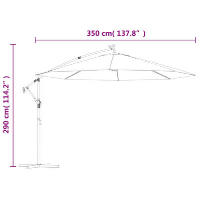 vidaXL Aurinkovarjo cantilever LED ja terästolppa 350 cm hiekka