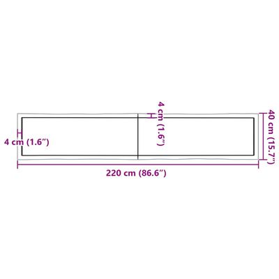 vidaXL Pöytälevy v.ruskea 220x40x(2-6)cm käsitelty puu elävä reuna