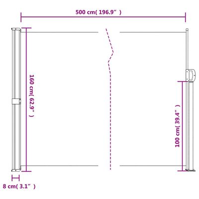 vidaXL Sisäänvedettävä sivumarkiisi Terrakotta 160x500 cm