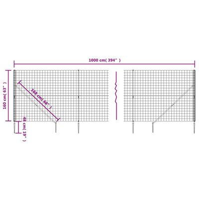 vidaXL Verkkoaita maapiikeillä antrasiitti 1,6x10 m