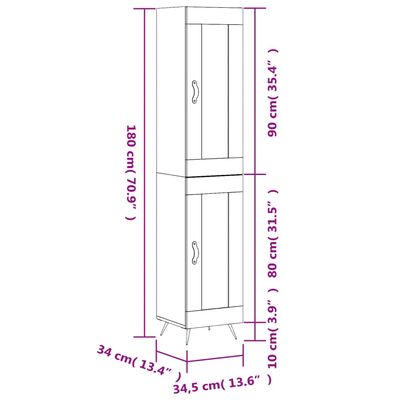 vidaXL Kaappi ruskea tammi 34,5x34x180 cm tekninen puu