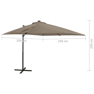 vidaXL Aurinkovarjo cantilever tolpalla ja LED-valoilla 250 cm taupe