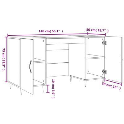 vidaXL Työpöytä musta 140x50x75 cm tekninen puu