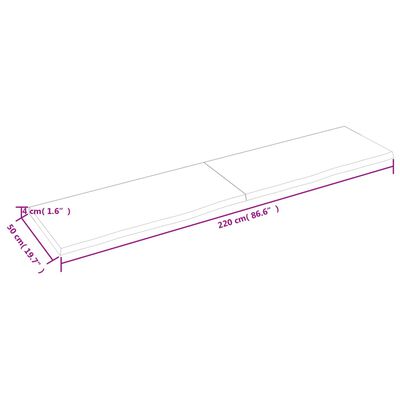 vidaXL Kylpyhuoneen työtaso 220x50x(2-4) cm käsittelemätön täysi puu