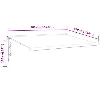 vidaXL Sisäänkelattava markiisi keltavalkoinen 4x3 m kangas/alumiini