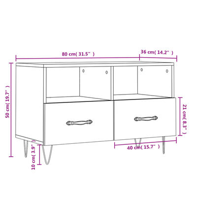 vidaXL TV-taso betoninharmaa 80x36x50 cm tekninen puu