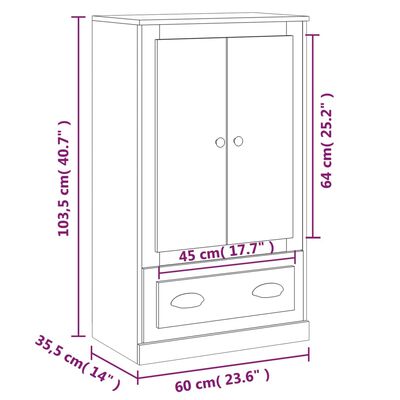 vidaXL Kaappi harmaa Sonoma 60x35,5x103,5 cm tekninen puu