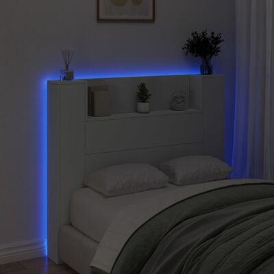 vidaXL Sängynpäätykaappi LED-valoilla valkoinen 120x16,5x103,5 cm